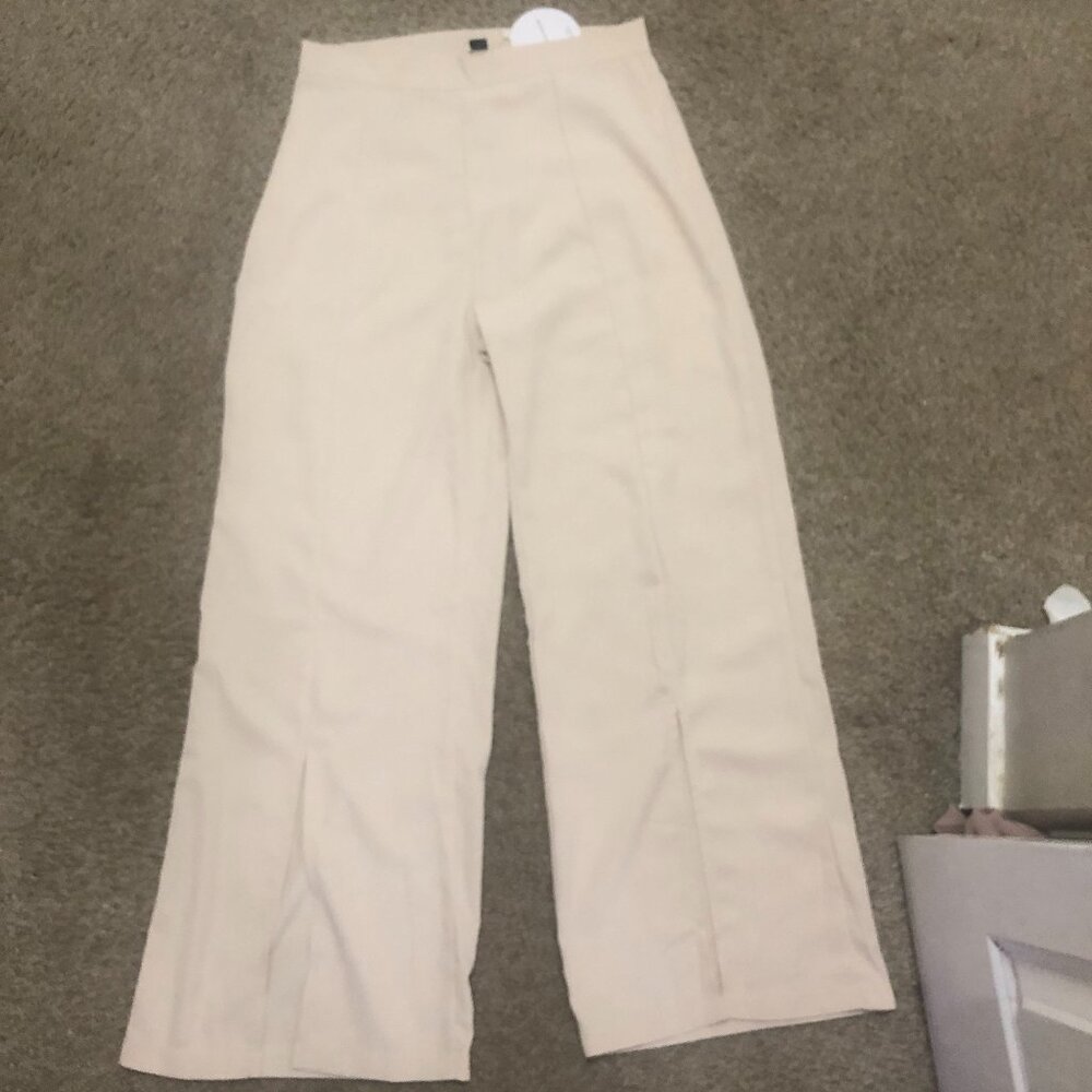 Shein Cream High Rise Wide Leg Dress Pants Women’s Size L NEW WITH TAG - Picture 3 of 9